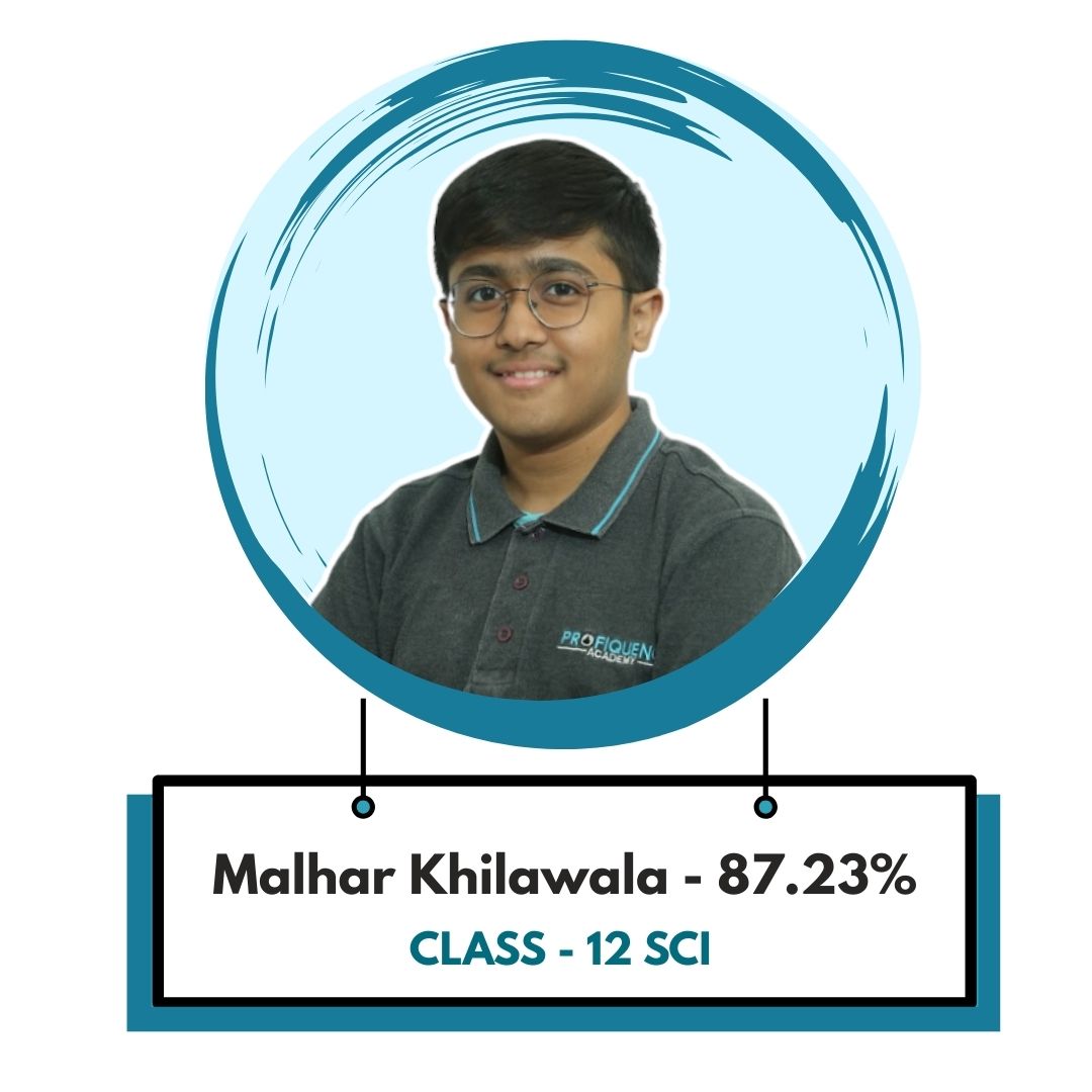 science coaching centre - Malhar Khilawala from Class 12th SCI scores 87.23% after training at Profiquence Academy.